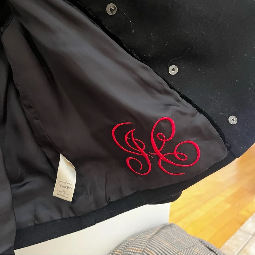 Vintage Juicy Couture Black Cropped Double Breasted Wool Pea Coat | Gold Accents - Picture 4 of 7